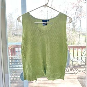 Y2K 90’s Ribbed Sweater Cropped Tank Vest Vneck Stretchy Size Large Green